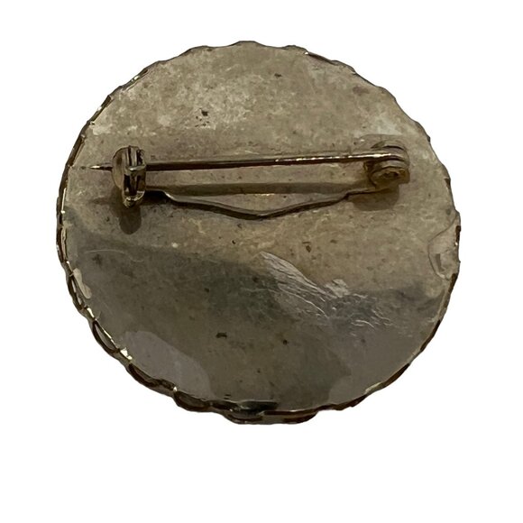 Vintage Flower Brooch Pearl Brown Green Silver Tone Frame - Picture 5 of 5